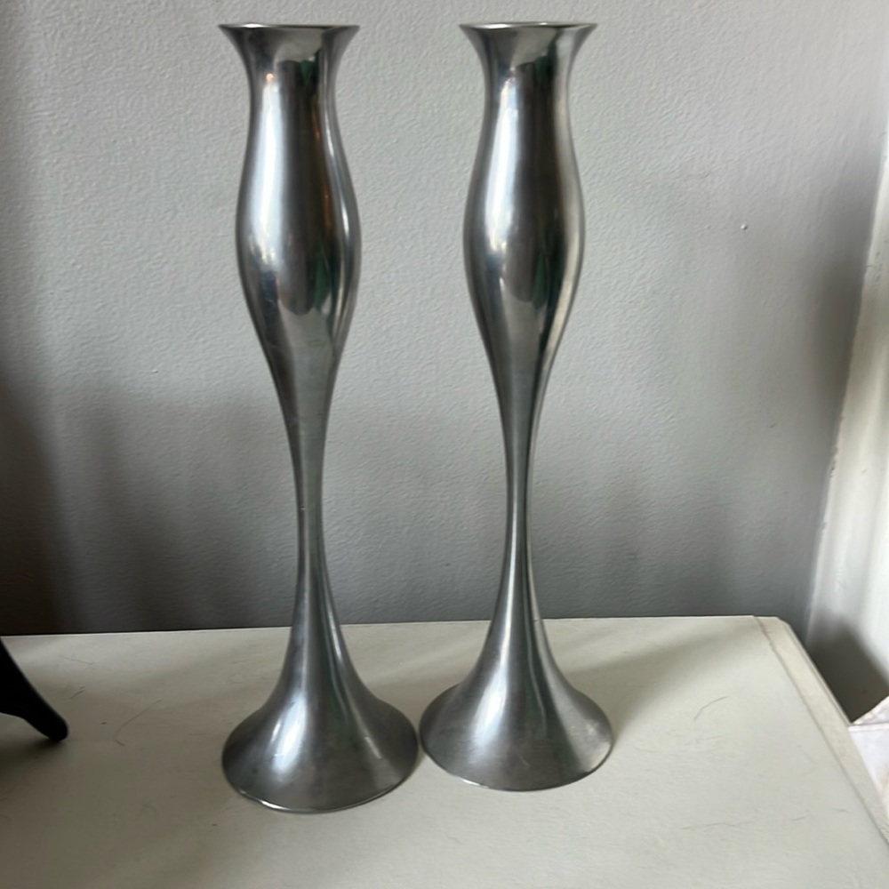 Nambe Bella Steve Cozzolino MT0608 Polished Aluminum Set Candle Holders …